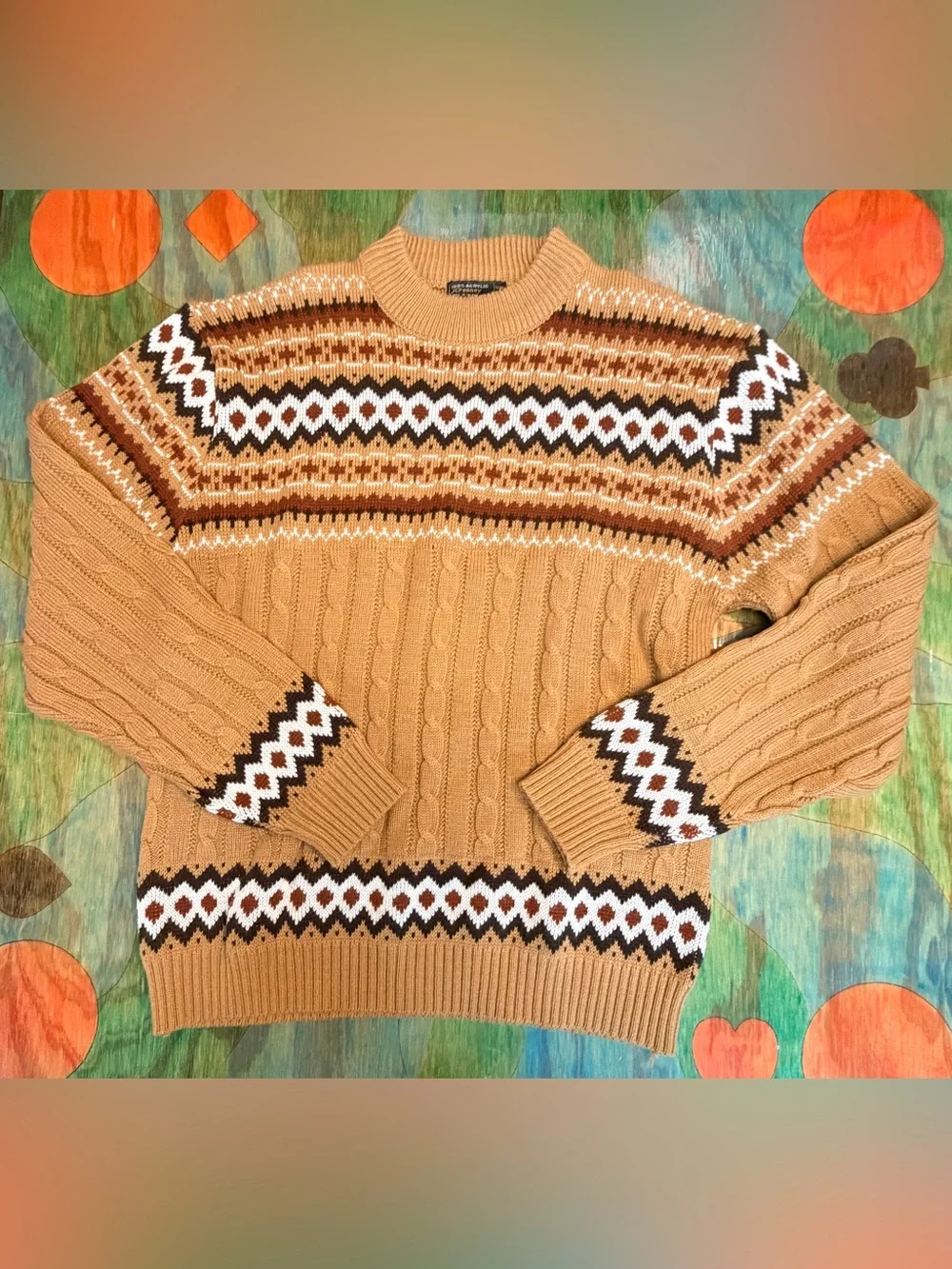 Vintage JCPenny Mens Grandpa Cable-knit Brown Acrylic Sweater Size Large Pullove